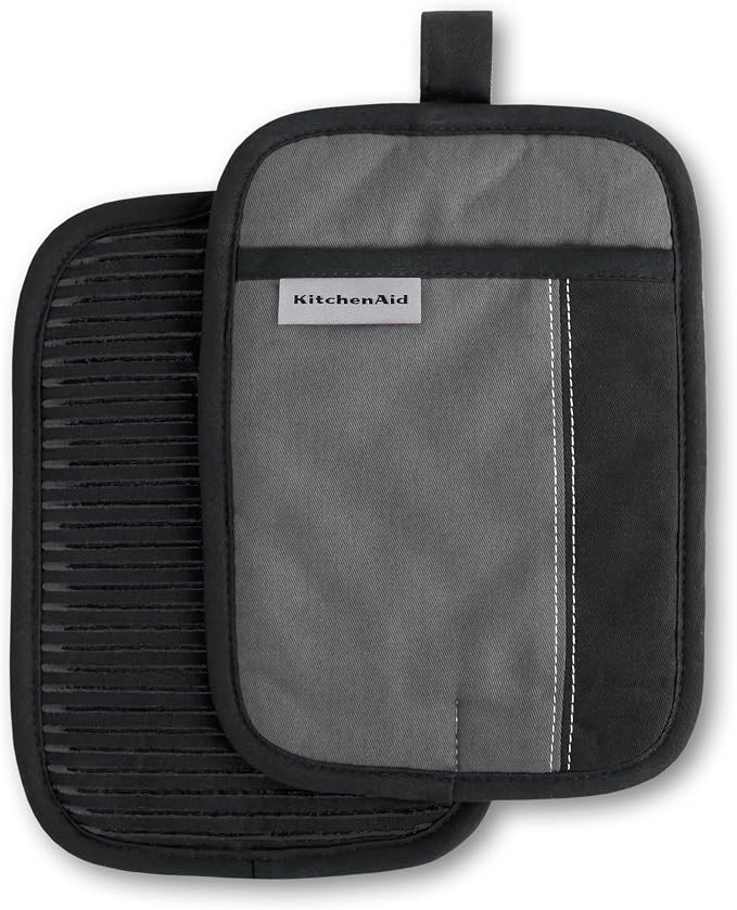 KITCHENAID Beacon Two-Tone Pot Holder 2-Pack Set, Contour Silver/Matte Black, 7"x10"