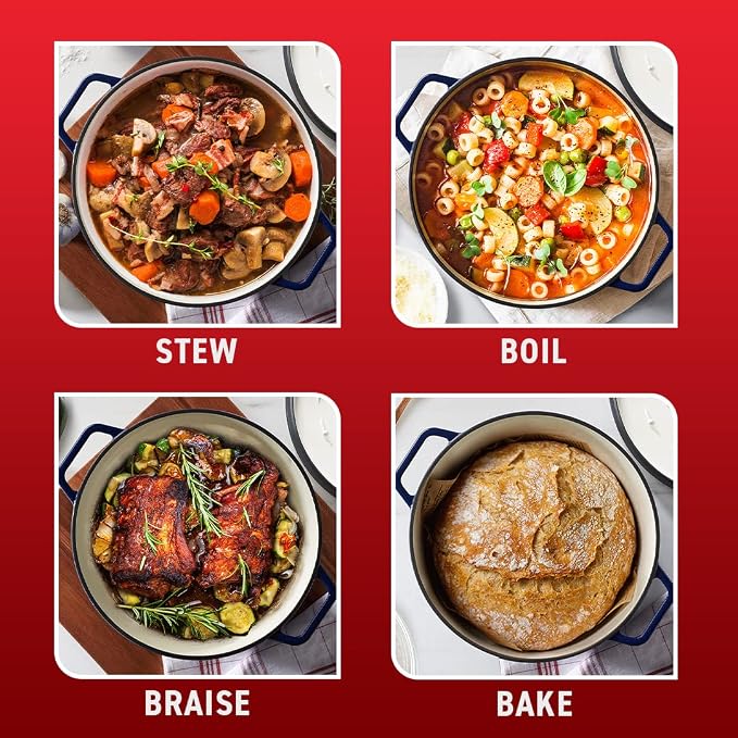 T-fal Cast Iron Enameled Casserole Dish 3.5 Quart Induction Oven Broiler Safe 500F Pots and Pans, Cookware Grey