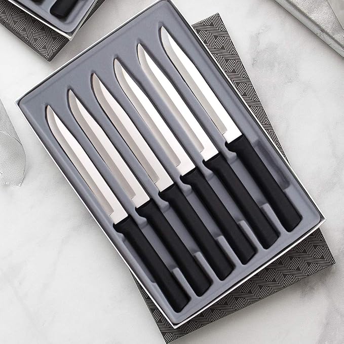 RADA Cutlery Six Utility/Steak Knives Gift Set (G206), Black | 6-Piece Knife Set , Stainless Steel Blade, Resin Handle