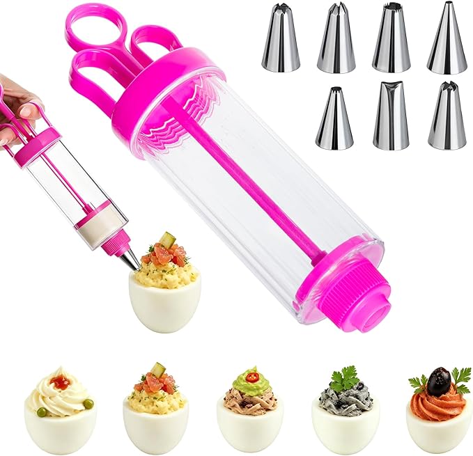 Deviled Egg Piping Tool, Devil Eggs Injector Pastry Filling Injector with 7 Stainless Steel Piping Tips, Deviled Egg Filler Tool for Egg Decorator Baking Tools for Decorating Icing Cupcake for Parties