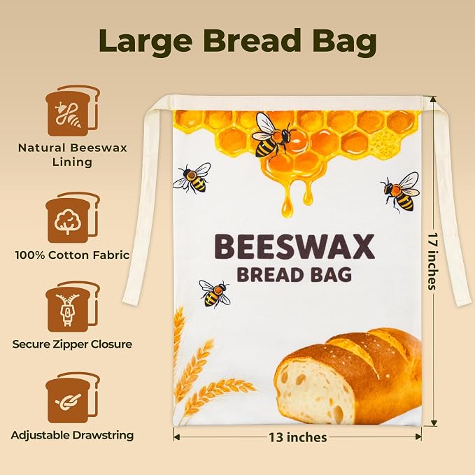 OHIYO Beeswax Bread Bags for Homemade, Reusable Natural Beeswax Sourdough Bread Bags Freshness Keeper for Homemade, Bakery Essentials, Bread Box (2 Pack)