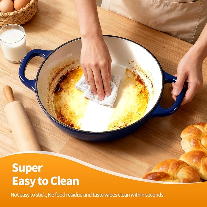 6QT Enameled Cast Iron Dutch Oven For Sourdough Bread Baking | Dutch Oven Pot With Lid,Non-stick Sourdough Baking Pan with Bread Dome,Round Ceramic Dutch Oven Pot for Homemade