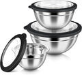 HaWare Mixing Bowls with Airtight Clear Lids, 6-Piece Nesting Bowls Set | Stainless Steel Salad Bowl for Cooking, Prepping, Baking, Serving & Food Storage, Size 4.6, 3, 1.5QT, Black