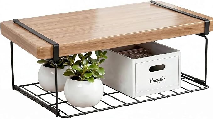 Under Shelf Basket, 15" Metal Under Shelf Storage, Space Saving Cabinet Organizers and Storage for Kitchen Pantry, Bookshelf, Cabinet, Bathroom,Black