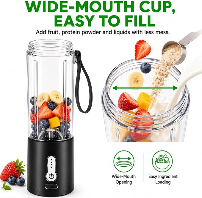 Portable Personal Blender, Cordless Juicer Cup, USB Rechargeable Ideal for Shakes & Smoothies,Ice Blending,Juicing, Mini Blender for Travel Sports Outgoing Office Gym