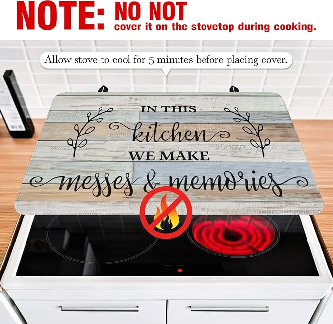 Farmhouse Glass Stove Top Cover for Electric Stoves,Kitchen Rules Wooden Blue Farmhouse Stove Top Cover for Kitchen Decor,Heat Resistant Cooktop Protector Mat,Non-Slip Washable Dish Drying Mat 28"x20"