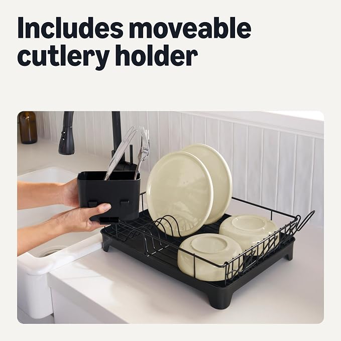 Amazon Basics Stainless Steel Dish Drying Rack, 15.2 x 11.6 x 4 in., Black
