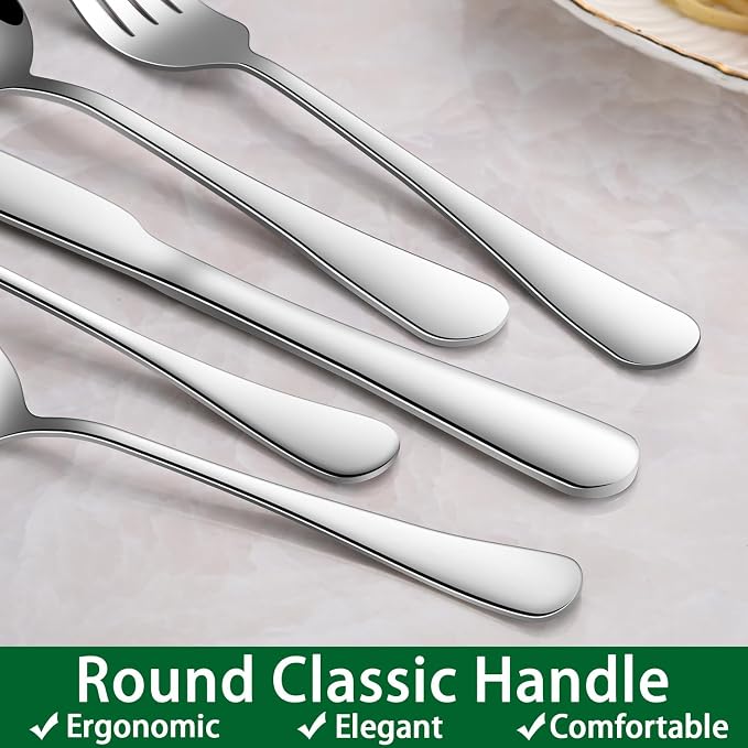 24-Piece Silverware Set with Steak Knives,Flatware Set Service for 4 Person, Food-Grade Stainless Steel Cutlery Set,Includes Knife Spoon And Fork, Mirror Finished Utensil Sets for Home Restaurant