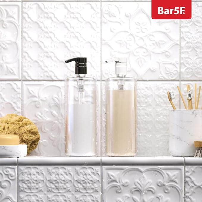 Bar5F Pumps for Shampoo and Conditioner Bottles, Salon-Brand Liters, 2 Pack | Professional-standard durability for salon-brand 1 L/33.8 oz bottles, 28/410 finish, 1-inch neck and 1.1-inch cap diameter