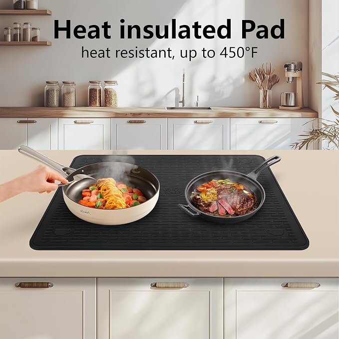 28"X20" Dish Drying Mat, Silicone Drying Mat for Kitchen Counter, Stove Top Covers for Electric Stove, Heat Resistant Glass Cooktop Cover for Kitchen