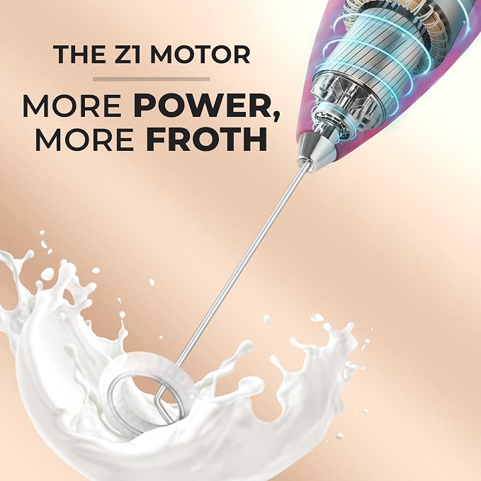 Zulay Kitchen Powerful Milk Frother Wand With Duracell Batteries - Ultra Fast Handheld Drink Mixer - Electric Whisk Foam Maker for Coffee, Lattes, Cappuccino & Matcha - Z1 Motor - Dragonfruit