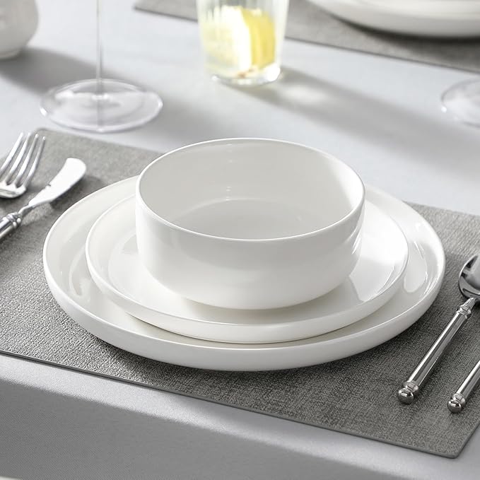 MALACASA 18 Pcs Porcelain Plates and Bowls Sets,Dinnerware Set for 6,White | Modern Ceramic Dishware,Kitchen Dining Ware,Microwave and Dishwasher Safe,Simple Solid White Design,Series LUNA