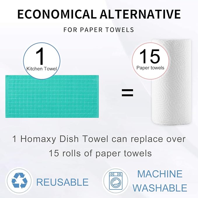 Homaxy 100% Cotton Terry Kitchen Towels, 8 Pack, Turquoise | Ultra Soft and Absorbent Dish Towels for Kitchen, Suitable for Drying and Washing Dishes