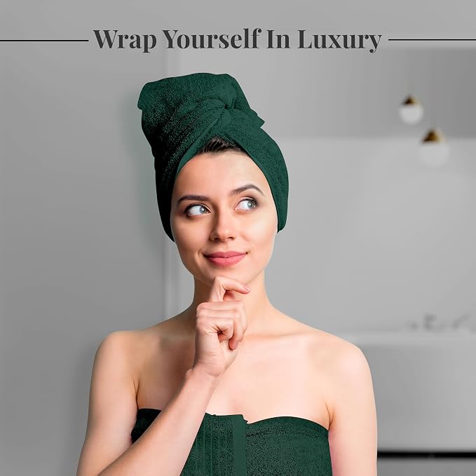 8 Piece Towel Set, 2 XL Bath, 2 Hand, 4 Washcloth, Hunter Green | 100% Cotton, Lighter Weight, Quicker to Dry, Super Absorbent, Perfect for Bathroom