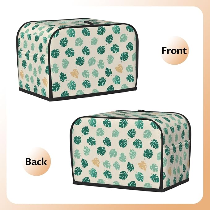 2 Slice Toaster Cover Tropical Leaf Dust Proof Washable Kitchen Appliance Cover with Pocket, Oxford Fabric Countertop Toaster Protector for Standard Toasters Small Appliances