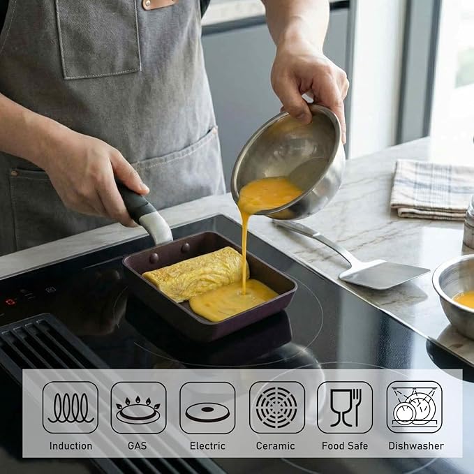 TECHEF - Tamagoyaki Japanese Omelette Pan/Egg Pan Skillet, PFOA-Free, Dishwasher Safe, Induction-Ready, Made in Korea (Purple/Medium)