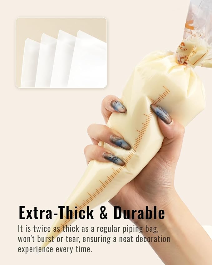 Bake Choice 16 Inch Large Piping Bags, 100 Thickened Disposable Pastry Bags | Anti Burst Icing Bags for Cream Frosting, Non-slip Frosting Bags, Cake & Cookie Decorating Supplies