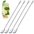 4 Pcs Bar Spoon Set, 12" Long, 18/8 Stainless Steel Cocktail Stirrers | Long Handle Sugar Spoon, Spiral Twisted Design, Corrosion Resistant, for Coffee, Tea, Dirty Soda, Home Bar, and Gifts