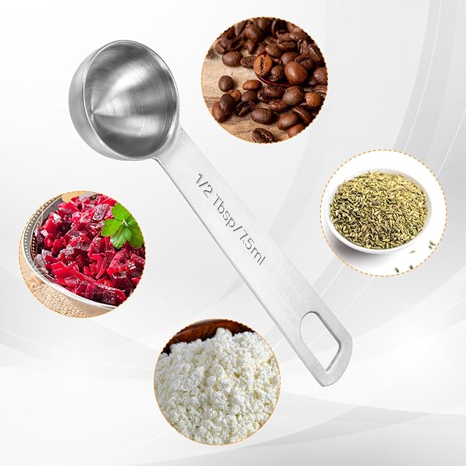 2 PCS Measuring Spoons Tablespoon Measuring Spoon 1/2 Tbsp (1 1/2 tsp | 7.5 ml |7.5 cc| 0.25 oz) Mini Spoons Stainless Steel Measuring Spoons for Kitchen Cooking Spoon(Silver)