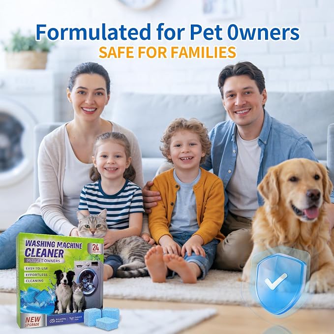 Washing Machine Cleaner Tablets,Pet Owner Formula-24 Tablets | Made for pet owners, provide deep cleaning care for detergent residue and buildup in HE, front load and top load machines.