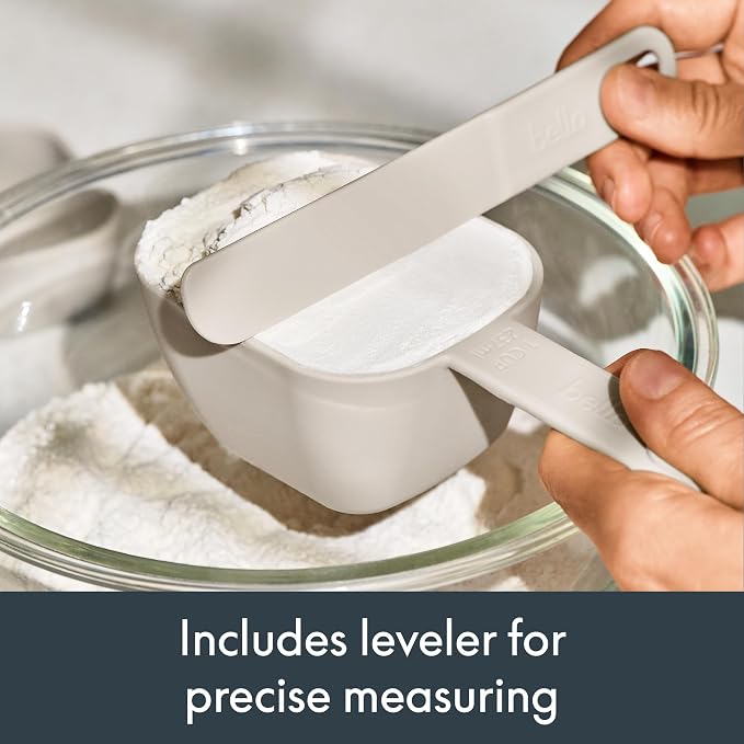 bella 9-Piece Nested Measuring Cups & Spoons Set, Stackable, 4 Cups, 4 spoons, 1 Leveler, Non-slip handles, Kitchen Cooking Baking Measuring Set, BPA Free, Dishwasher Safe, Oatmilk