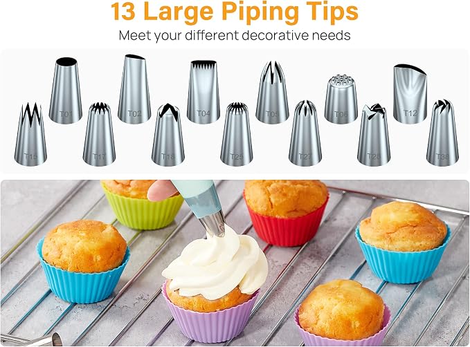 Kootek 54 Piping Bags and Tips Set Frosting Piping Kit for Beginners & Pros | Storage Case, Baking Supplies Kit, 48 Numbered Icing Piping Tips, 2 Reusable Piping Bags, for Cupcake Cookie Cake Decorating
