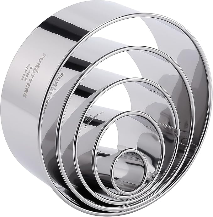 Cookie Cutter Set, 5 Pc. Kit, Measuring 1'', 2'', 3'', 4'' and 5'', Round Metal Baking Rings for Pastry, Biscuits, and Dough Cutting, Heavy Duty and Reusable, Multiple Sizes