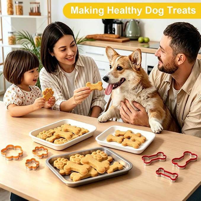 6 pcs Dog Bone Cookie Cutters Set - Treats Molds, Paw Print Shapes | Stainless Steel+PVC