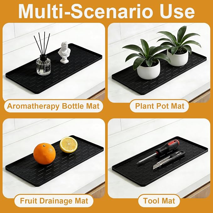 Silicone Coffee Mat 16 x 7 in Classic Black | Coffee bar mat for countertop use Heat-Resistant,Eco-friendly,Hygienic Drying Pad,Leak-Proof and Non-Slip
