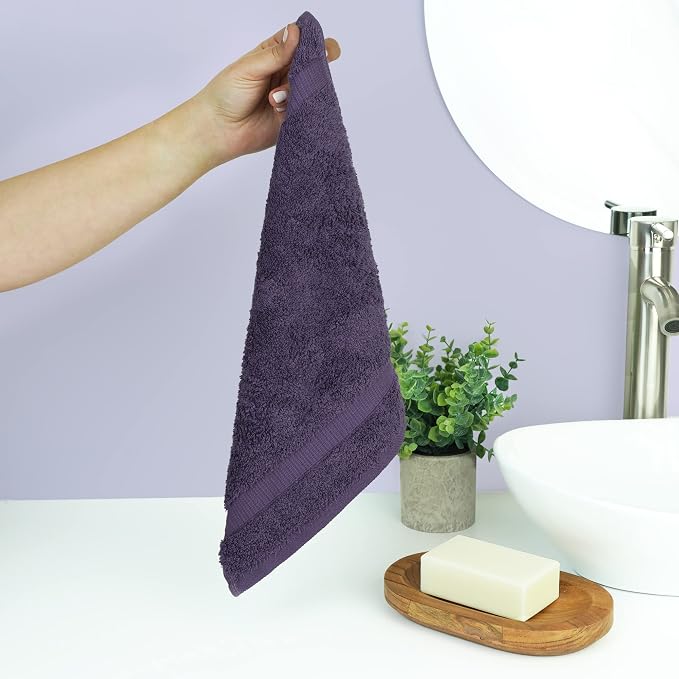 Chakir Turkish Linens Personalized 3 Piece Towel Set, 100% Cotton Luxury Turkish Towels for Bathroom, Soft Absorbent Towel Set with Bath Towel Hand Towel and Washcloth, Plum