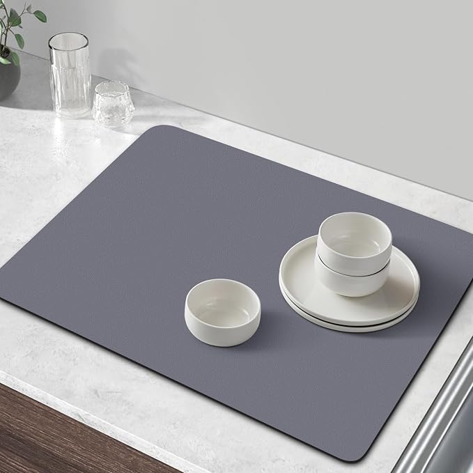 Coffee Mat Super Absorbent Dish Drying Mat Coffee Bar Mat 18"x 36", Grey | Match with Coffee Machine Accessories Large Drying Mats for Kitchen Counter