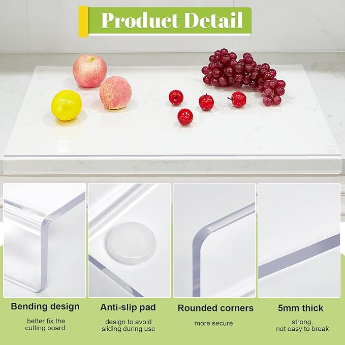 Wesiti Large Acrylic Cutting Board with Lip Non Slip 24"L X 14"W Clear Cutting Board Chopping Acrylic Countertop Protector Cover Shatter Resistant for Home Restaurant Kitchen Sink Stove