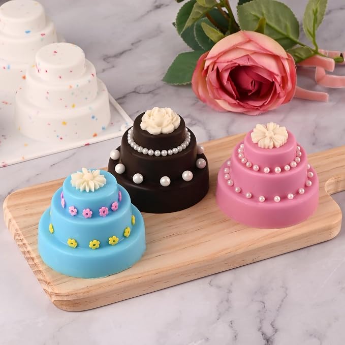 2 Pack 3 Tier Mini Cake Molds, 6 Cavity Silicone Cake Molds for Baking Cake Pop, Cakesicle, Brownie and Mousse (Confetti)