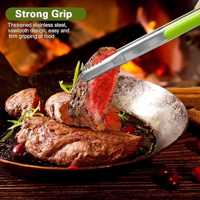 4Pcs Stainless Steel Kitchen Tongs for Cooking - 10" Metal Food Tongs With Non-Slip Comfort Grip, Non-Stick, High Heat Resistant for BBQ, Grilling and Serving