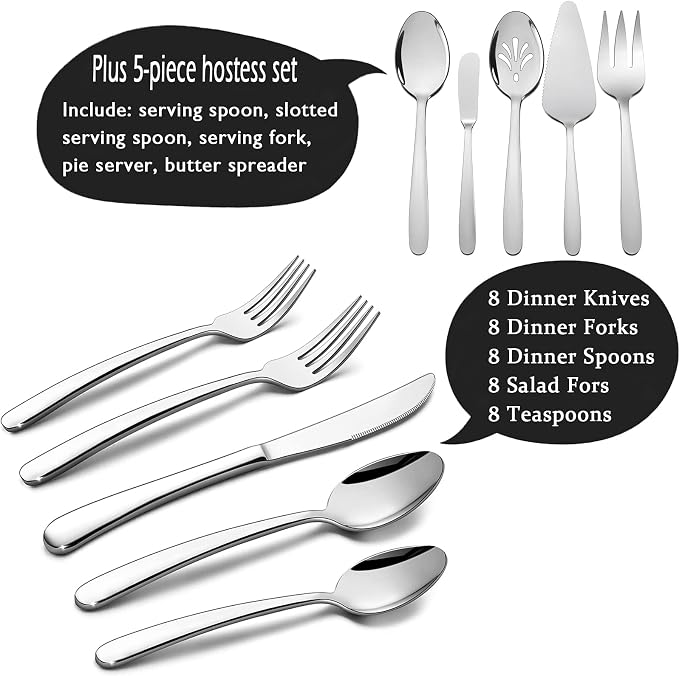 HaWare Heavy Duty Silverware Set, 45PCS Flatware with Serving Utensils