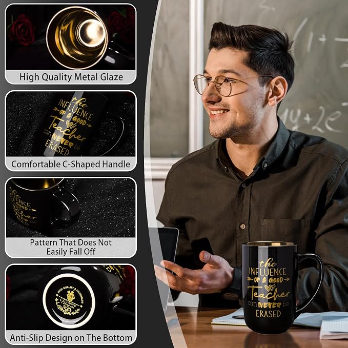 Teacher Gifts, Teacher Appreciation Gift Set 18oz Coffee Mug | Metal Glaze Ceramic Mug, Lid, Spoon, Card, Gift Box, Ideal for Back to School, Retirement and Thank You Teacher Gifts for Men