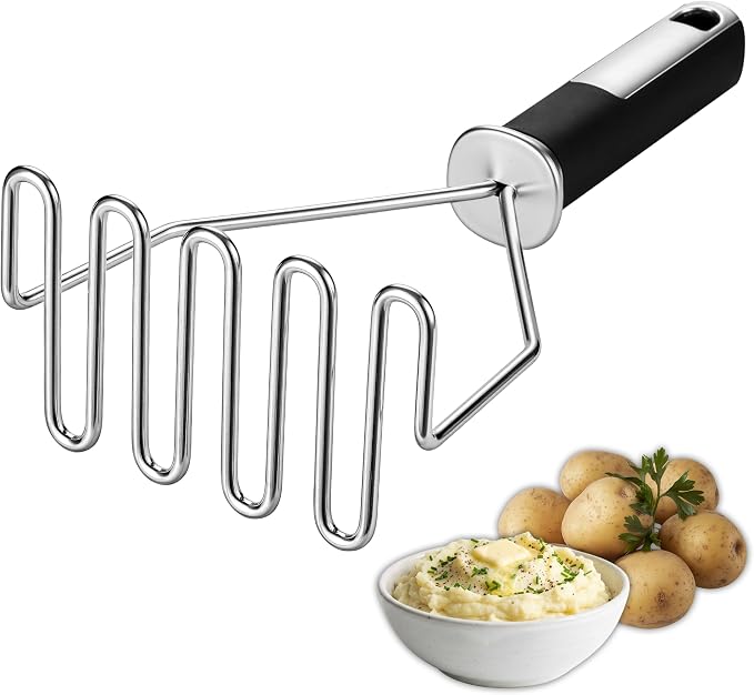 Spring Chef Stainless Steel Potato Masher, Heavy Duty Mashed Potato Smasher | Fruit & Food Smasher For Avocado, Banana, Eggs - Bean Smasher Tool - Durable Metal Mashing Kitchen Tool, Dishwasher Safe