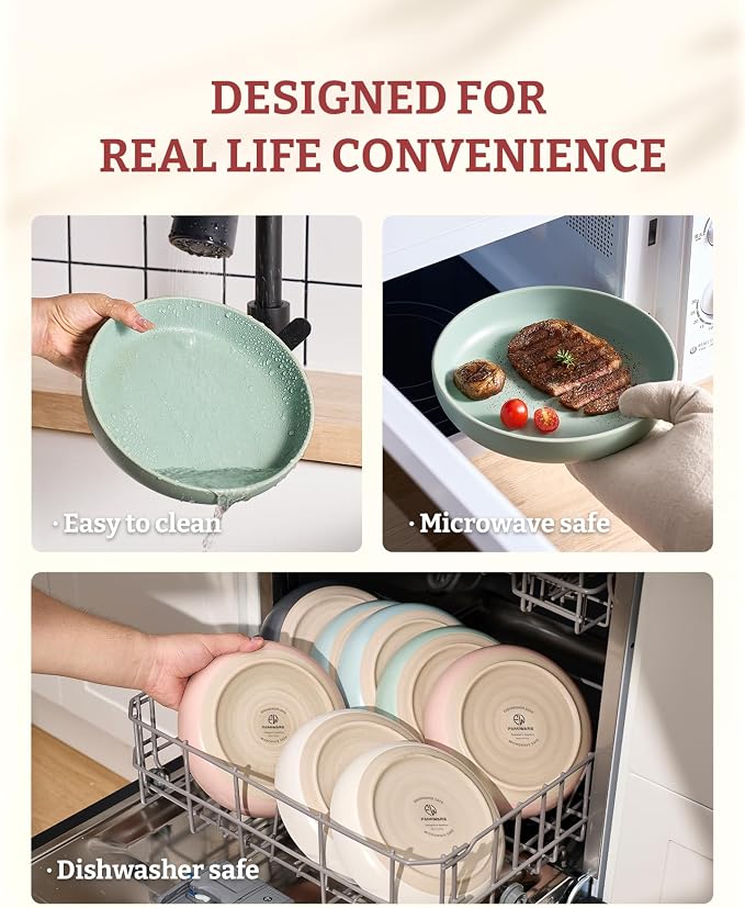 famiware Milkyway 33 oz Pasta Bowls Set of 4, Light Green | Double Reactive Glaze, Scratch-Resistant Stoneware Salad Bowls, Stackable, Dishwasher & Microwave Safe, Lead-Free