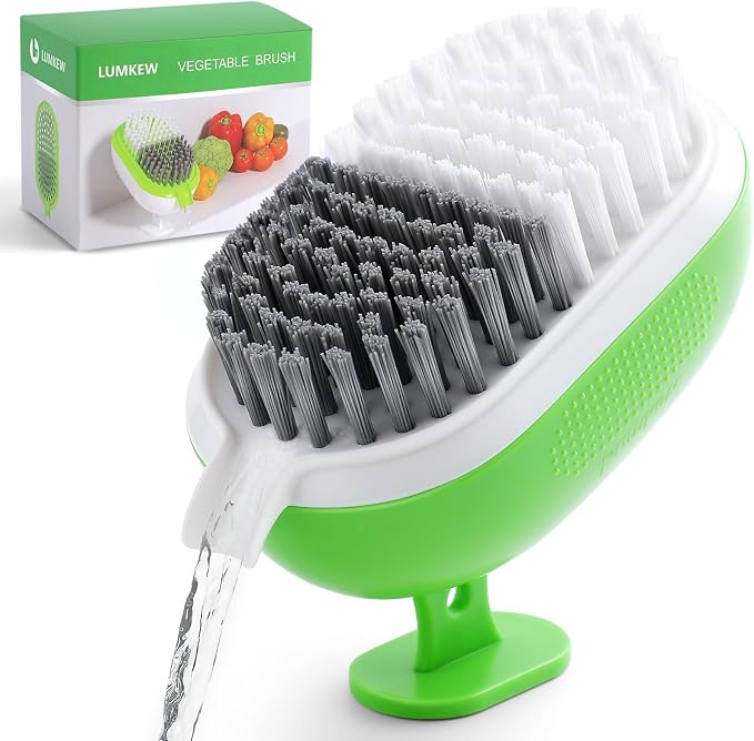 Lumkew Vegetable Brush Scrubber for Food, Green,1Pcs | Drainable, Potato Mushroom Scrubber Brushes, Veggie Fruit Washing Scrub Cleaner