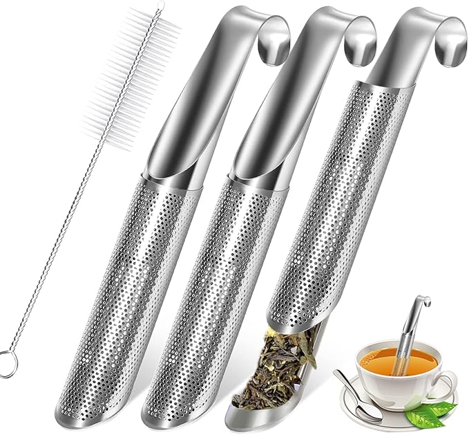 3 Pcs Tea Infuser and 1 Brush, tea diffusers for loose teaTea Infuser for Loose Tea Leaf, Coffee, Spices, Seasonings,Tea Infusers Pen with Hook