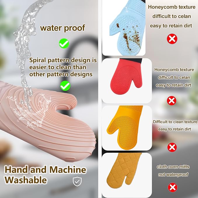 Silicone Oven Mitts-13.6 in Extended Oven Mitts Heat Resistant 500F, Oven Gloves with Soft Liner Good Grippy BPA-Free Easy to Clean Flexible-Oven Mits Set for Cooking Baking Grilling BBQ