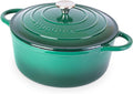 Nuovva Enamelled Cast Iron Dutch Oven Pot with Lid-6.4 Quart Non Stick Casserole Pot-Heavy Duty & Oven Safe up to 500° F for Bread Baking, Braising, Stews, Roasting - 28cm Dark Green