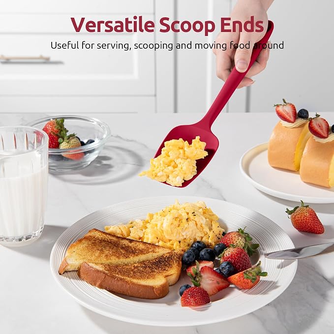 U-Taste Silicone Spatula Set with 600 Degrees Fahrenheit Heat Resistant (Red) | Food Grade Hot-Proof Seamless Rubber Scraper, Kitchen Flexible Silicon Cooking Utensil Set, Diswasher Safe Baking Supplies