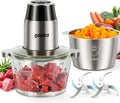 Ganiza Food Processors with 2 Bowls, 450W Meat Grinder Vegetable Chopper | 2-Speed Electric Food Chopper with 8 Cup Glass & 8 Cup Stainless Steel Bowls -Includes 2 Sets of Blades for Fruits/Meat/Nuts