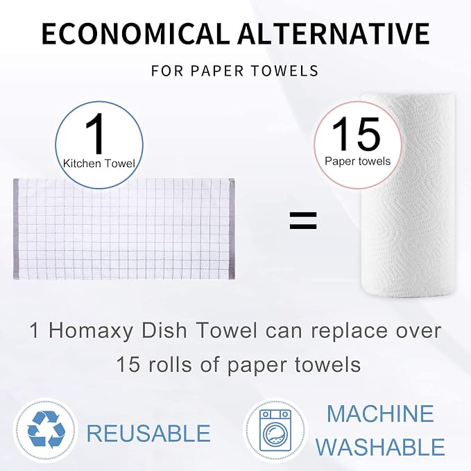 Homaxy 100% Cotton Terry Kitchen Towels, 6 Pack, White | Ultra Soft and Absorbent Dish Towels for Kitchen, Suitable for Drying and Washing Dishes