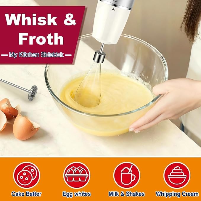 Upgrand 1100W 5-in-1 Immersion Blender Handheld, White | 30 Speed Stick Blender with Turbo, 15,500 RPM, Includes Whisk, Milk Frother, 500ml Chopper & 600ml Beaker