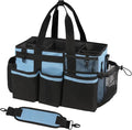 SCAVATA Wearable Cleaning Caddy, Cleaning Caddy Supplies Organizer with Handle & Shoulder Straps for Housekeepers, Under Sink & Car Cleaning Tool Organizers Bag with 4 Foldable Divider (Blue)