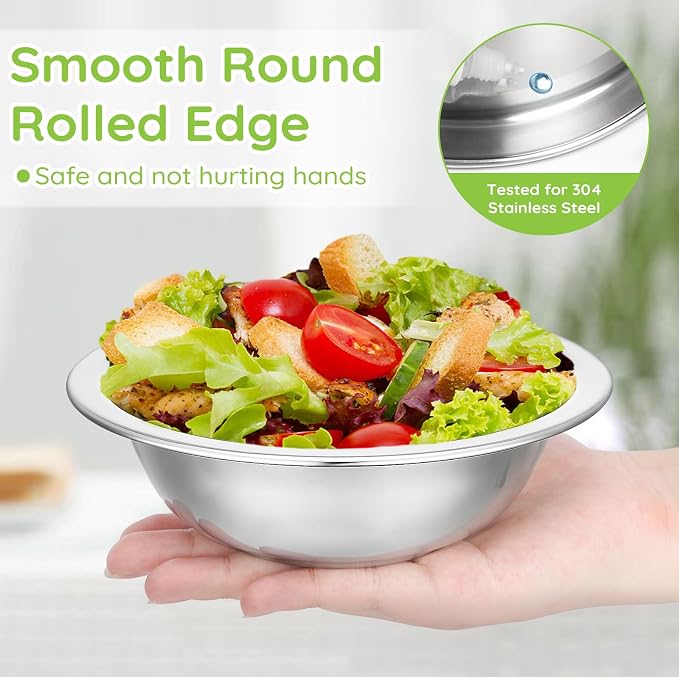 304(18/8) Stainless Steel Mixing Bowls for Kitchen, 2 Pack 6.3" 13.67 fl.oz Small Metal Mixing Bowls Set Stackable for Baking Serving Cooking Food Prep Storage Dishwasher Safe Lightweight