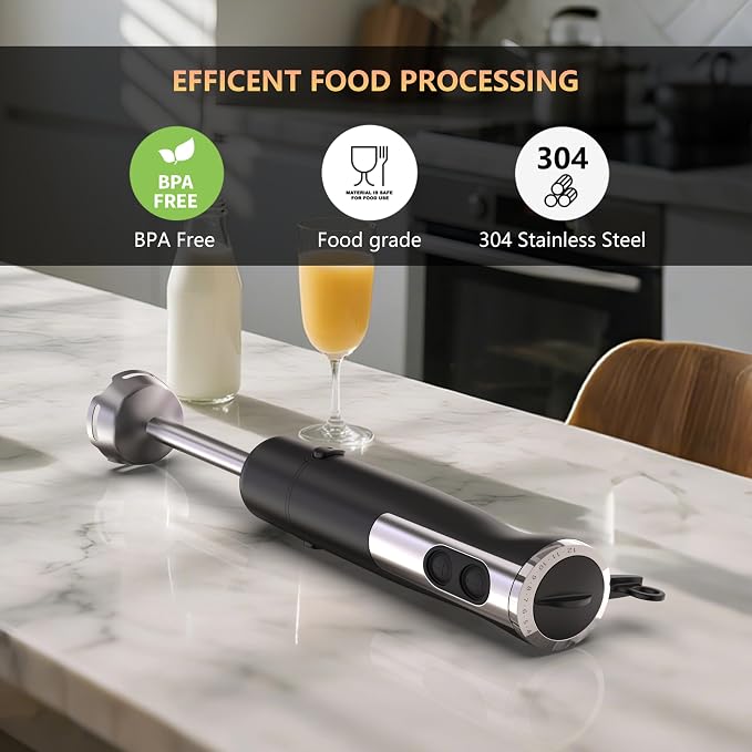 Immersion Blender, Corded Electric Stick Mixer, 1000W Motor, 12 Adjustable Speeds, Comes with a Measuring Cup, Suitable for Baby Food, Purees, and Soups