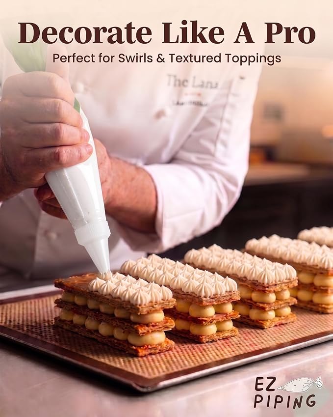 Reusable Plastic Piping Tips, Nozzles Standard Size Star Tip #17 (20pcs) | EZPiping Icing Nozzles with 2 couplers for Cake Decoration and Dessert Design, Baking Supplies Base Ø 0.75" Height 1.25"
